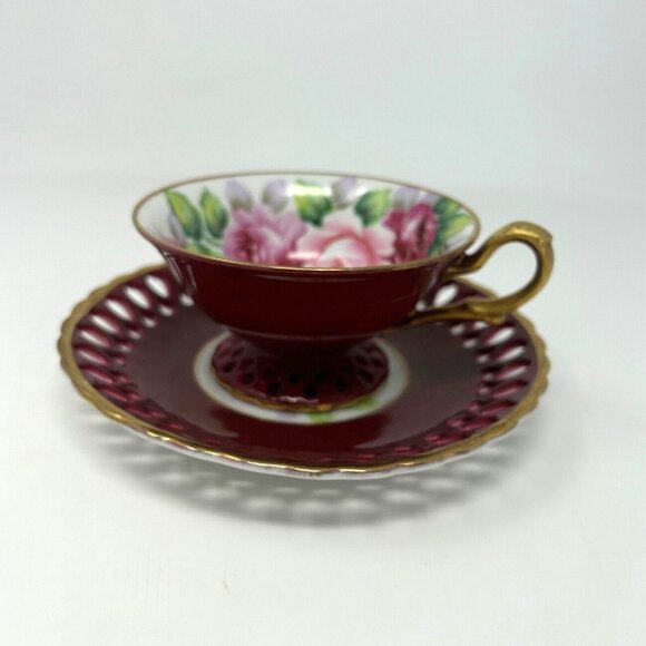 Vintage SAJI Double Reticulated Footed Tea Cup & Saucer with Gold Trim Japan - Picture 5 of 7